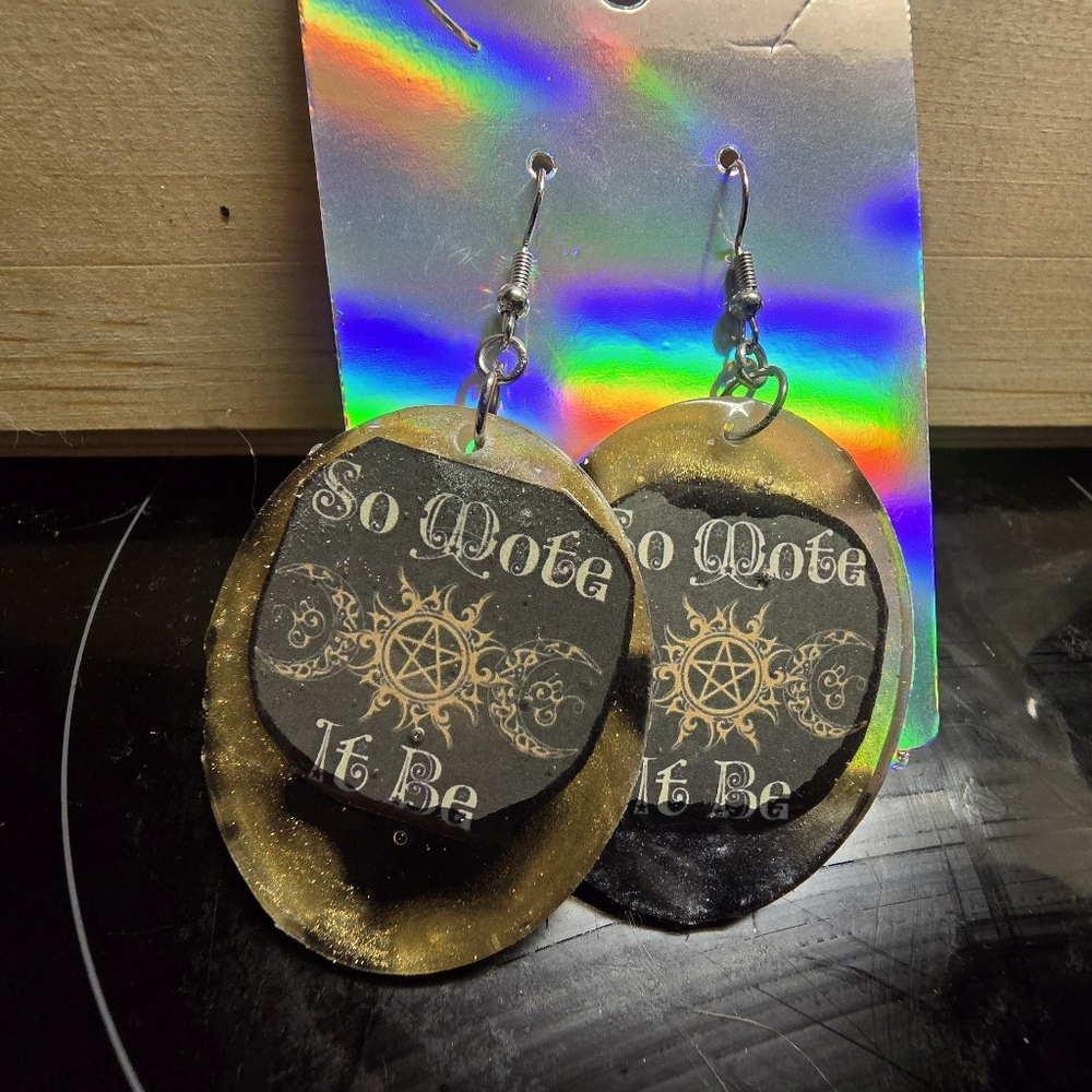 So Mote It Be Wiccan / Pagan Sligan Earrings, Stainless Steel Metal